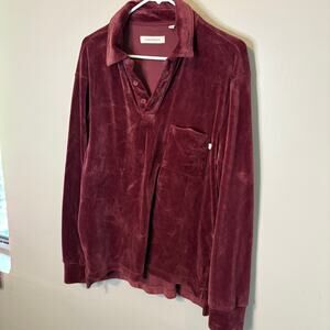Standard Cloth Size Medium Mens Red Velvet Velour Long Sleeve Polo Urban Outfit